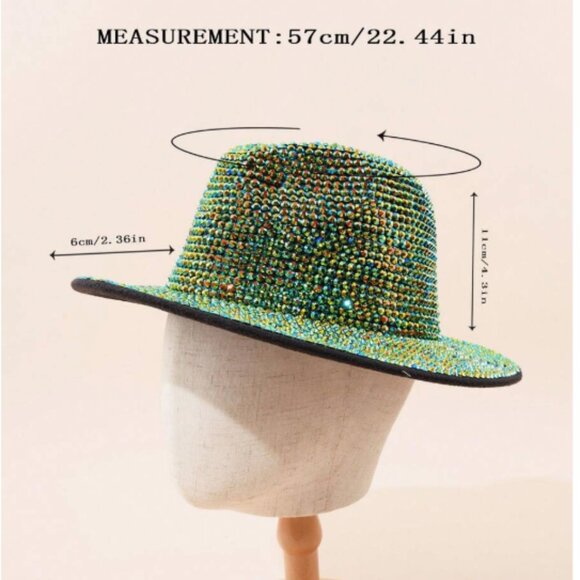 ZARA NWOT Rhinestone Flat Brim Green HAt - Picture 3 of 4